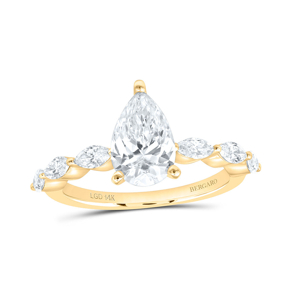 14K Yellow Or White Gold 2 Cttw Lab Grown Diamond 1 5/8 Cttw Center Pear Engagement Ring