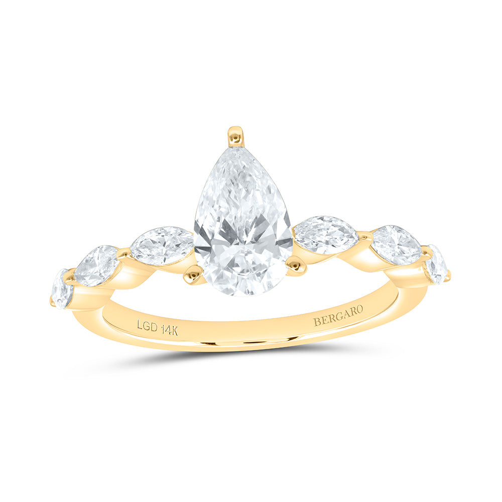 14K Yellow Or White Gold 2 5/8 Cttw Lab Grown Diamond 2 Cttw Center Pear Engagement Ring