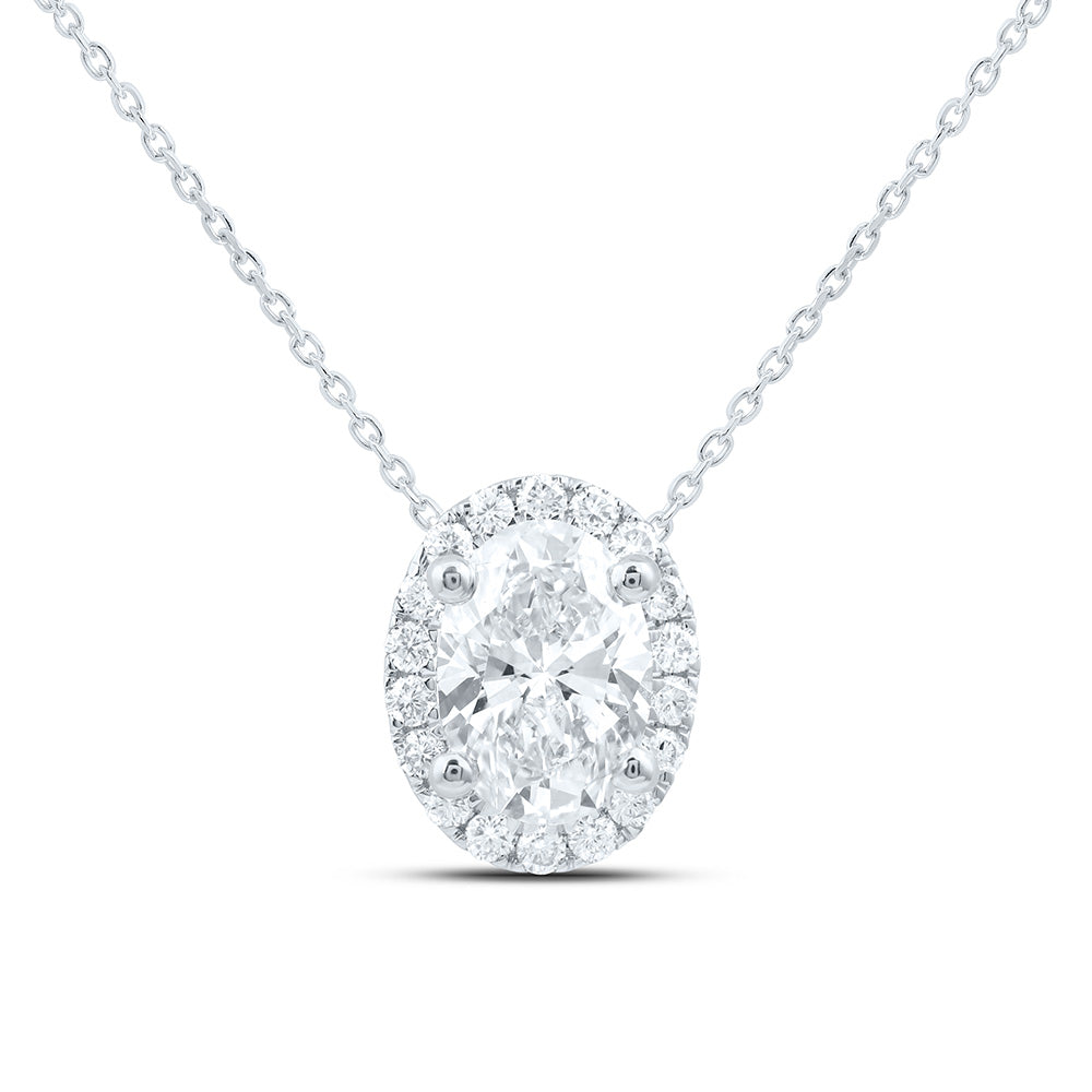 14K Yellow Or White Gold 2 Cttw Lab Grown Diamond Fashion Oval Necklace (18 Inch)