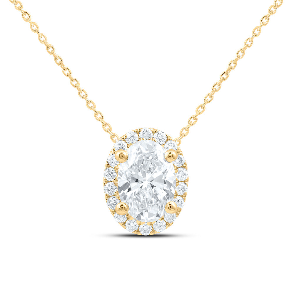 14K Yellow Or White Gold 2 Cttw Lab Grown Diamond Fashion Oval Necklace (18 Inch)