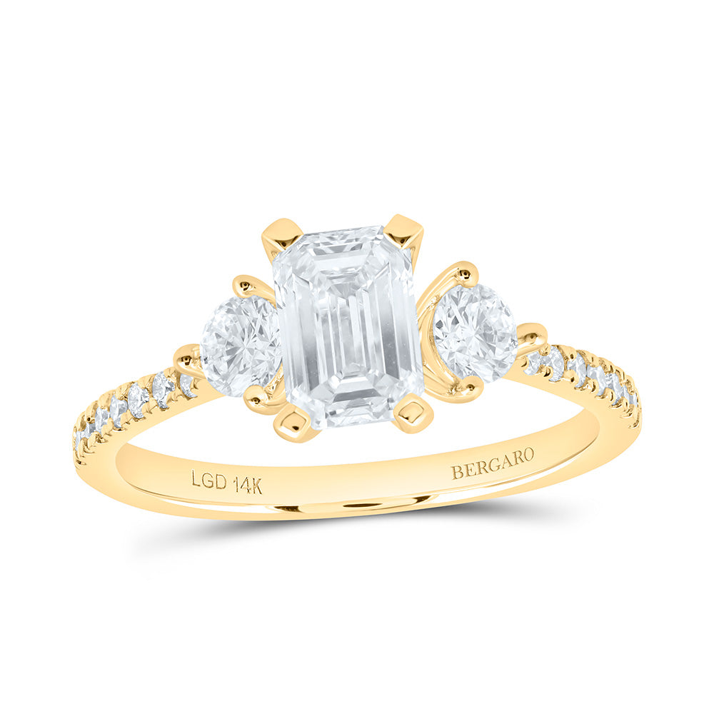 14K Yellow Or White Gold 1 1/2 Cttw Lab Grown Diamond, 1 Cttw Center Emerald Engagement Ring