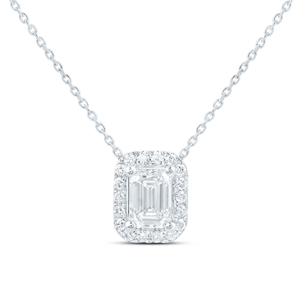 14K Yellow Or White Gold Lab Grown Diamond Fashion Emerald Necklace (18 Inch)