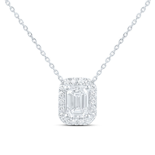 14K Yellow Or White Gold Lab Grown Diamond Fashion Emerald Necklace (18 Inch)