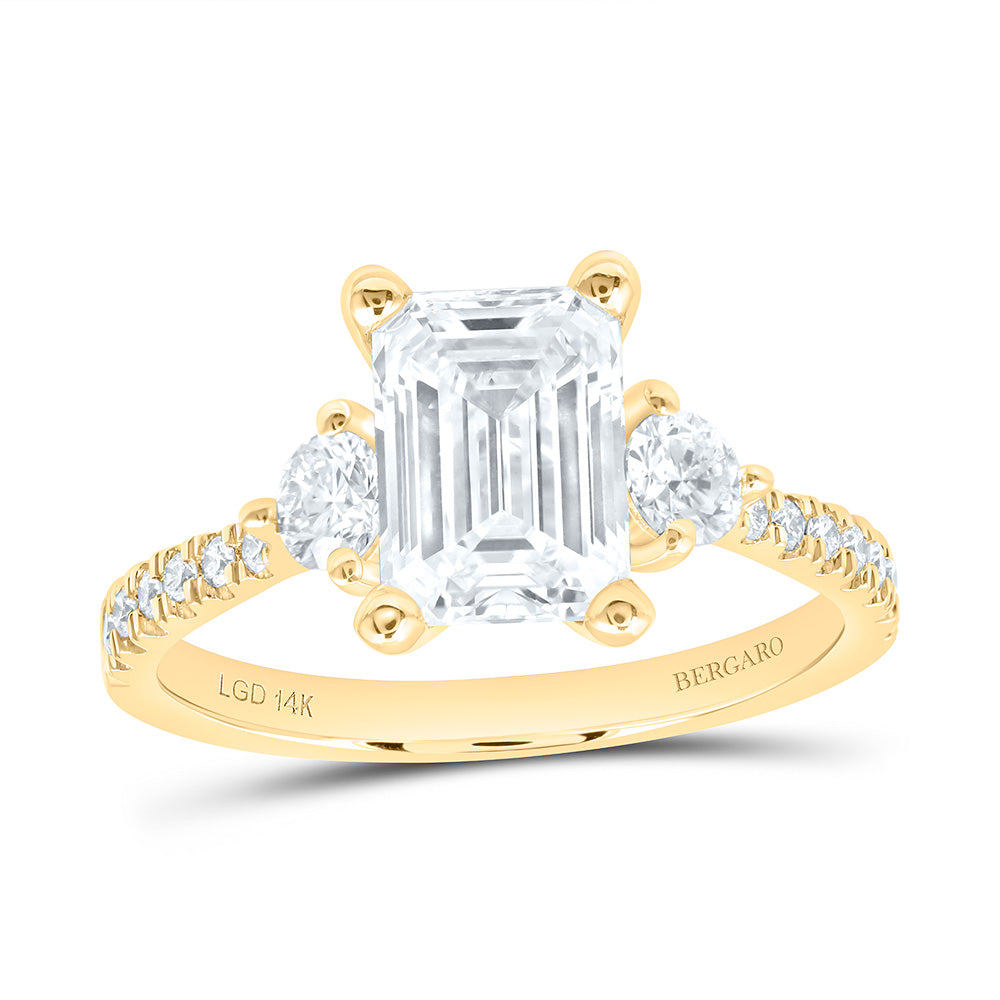14K Yellow Or White Gold 2 5/8 Cttw Lab Grown Diamond, 2 Cttw Center Emerald Engagement Ring