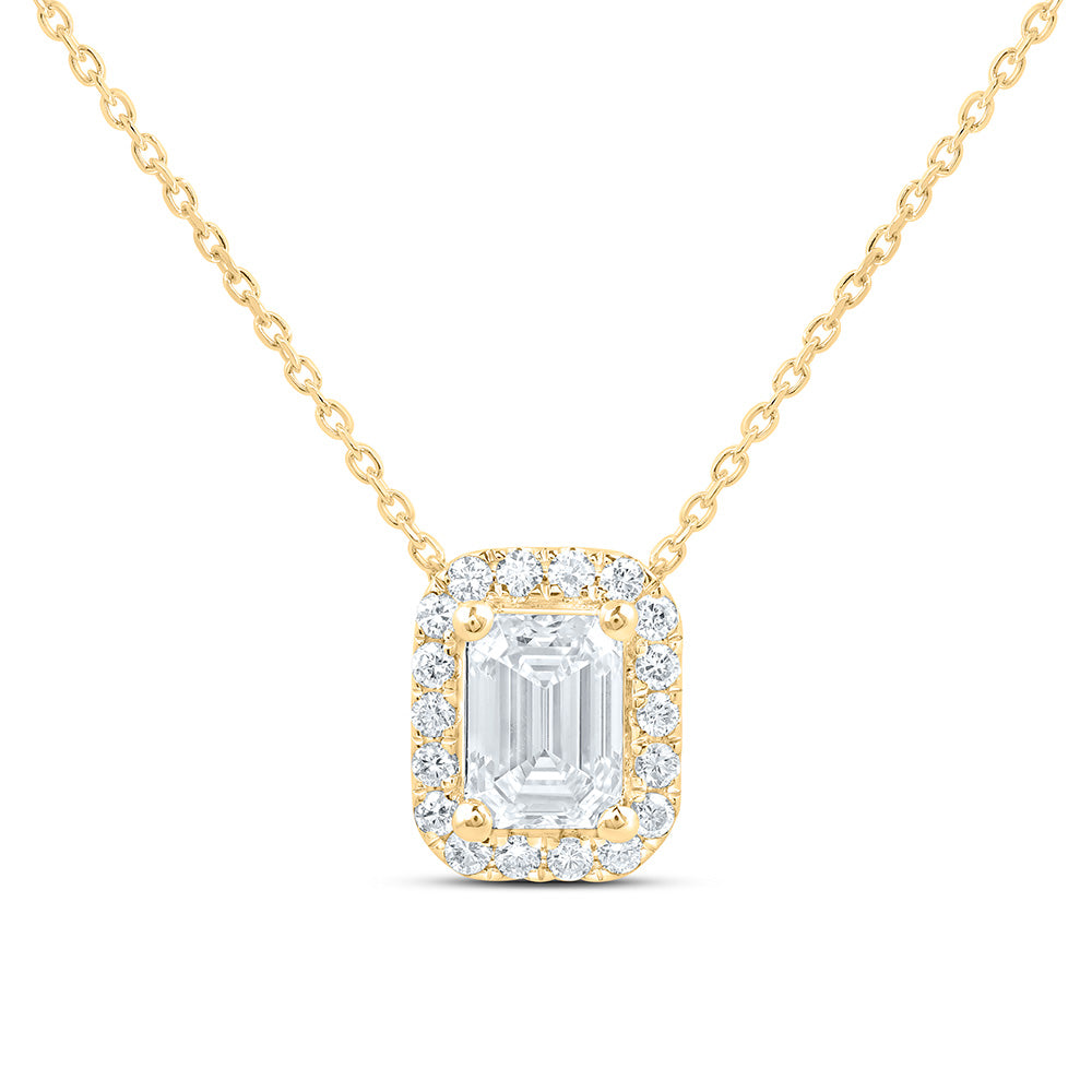 14K Yellow Or White Gold Lab Grown Diamond Fashion Emerald Necklace (18 Inch)