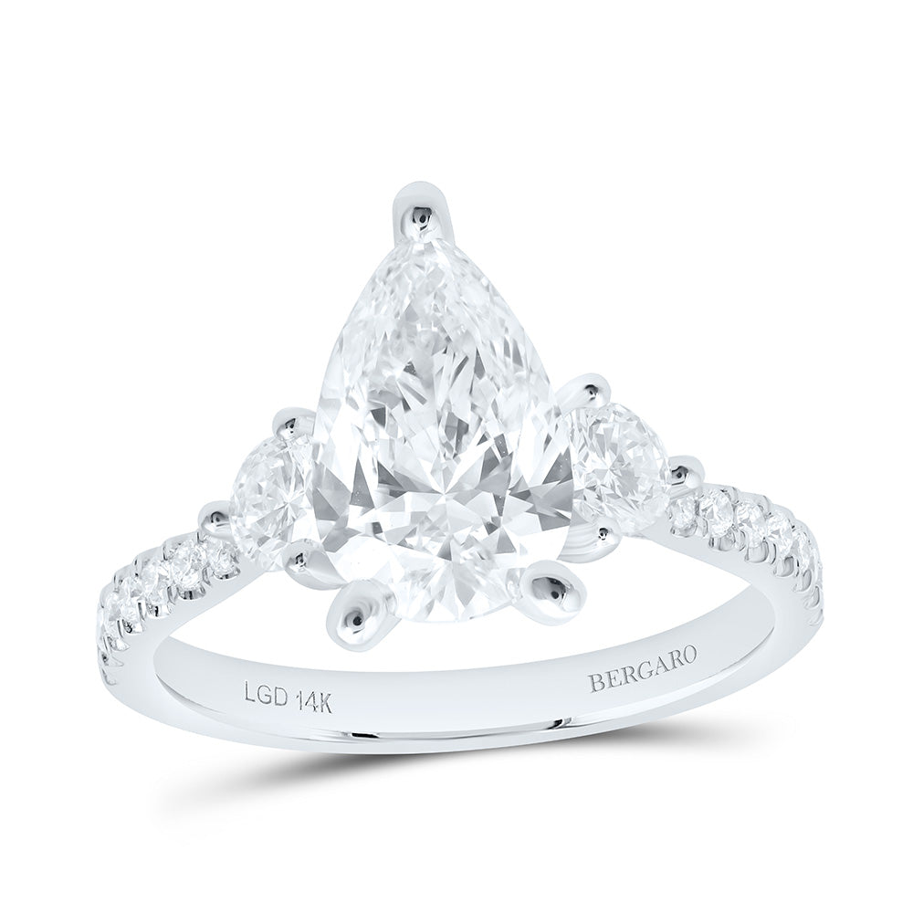 14K Yellow Or White Gold 2 5/8 Cttw Lab Grown Diamond, 2 Cttw Center Pear Engagement Ring
