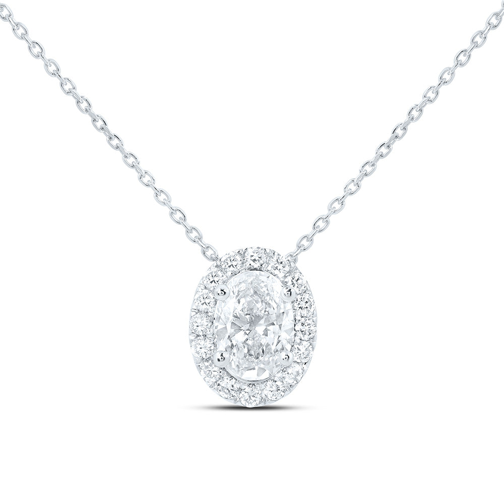 14K Yellow Or White Gold 7/8 Cttw Lab Grown Diamond Fashion Oval Necklace (18 Inch)