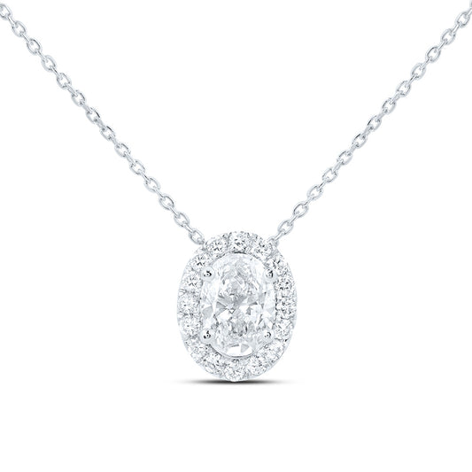 14K Yellow Or White Gold 7/8 Cttw Lab Grown Diamond Fashion Oval Necklace (18 Inch)