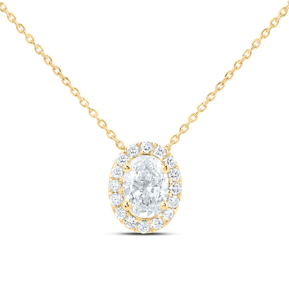 14K Yellow Gold 7/8 Cttw Lab Grown Diamond Fashion Oval Necklace (18 Inch)