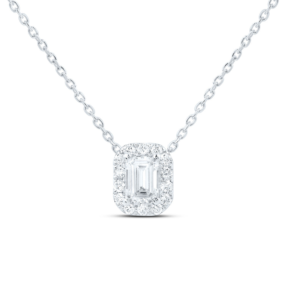 14K Yellow Or White Gold Lab Grown Diamond Fashion Emerald Necklace (18 Inch)
