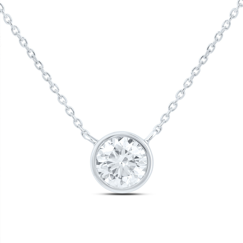 14K Yellow Or White Gold 1/2 Cttw Lab Grown Diamond Fashion Round Bezel Necklace (18 Inch)
