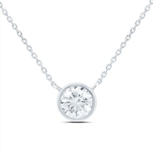 14K Yellow Or White Gold 1/2 Cttw Lab Grown Diamond Fashion Round Bezel Necklace (18 Inch)