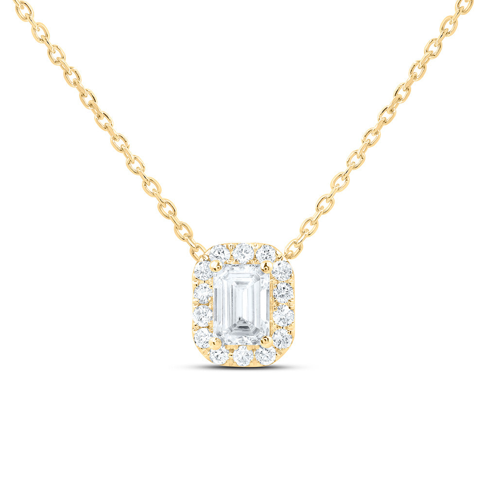 14K Yellow Or White Gold Lab Grown Diamond Fashion Emerald Necklace (18 Inch)