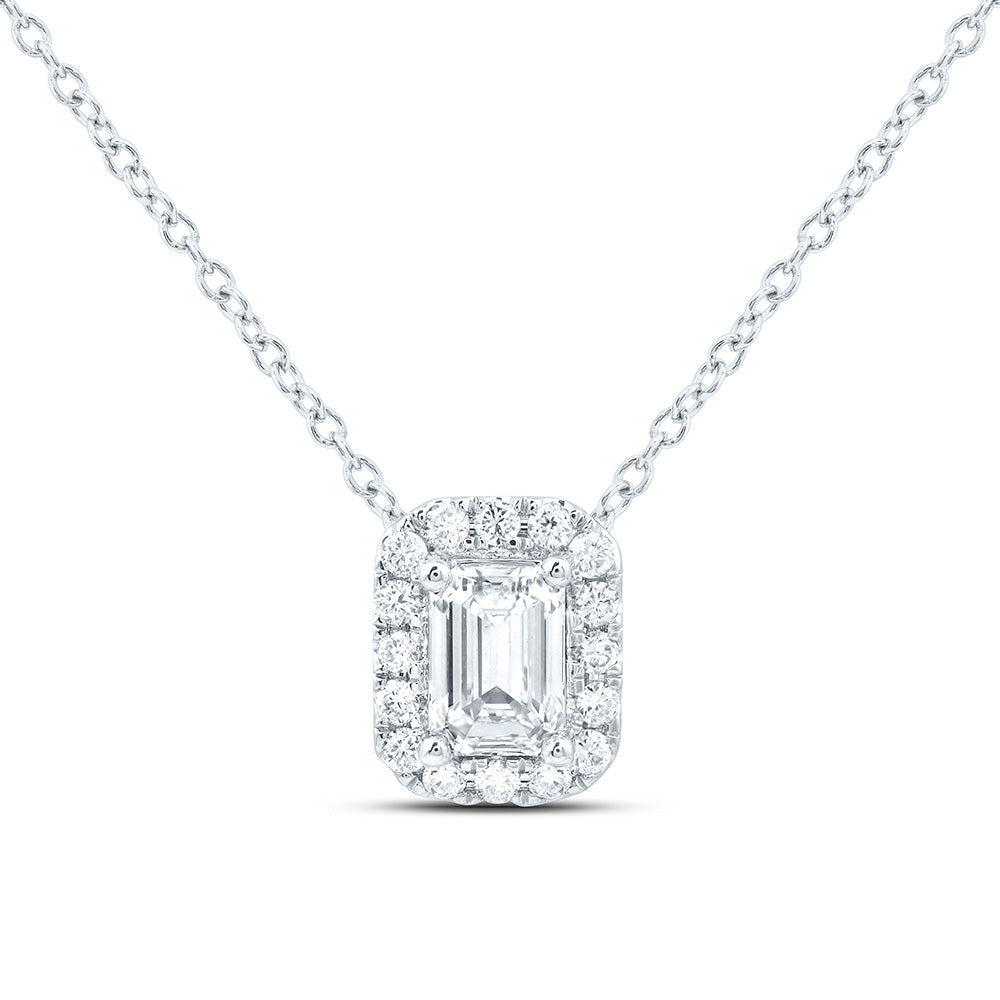 14K Yellow Or White Gold Lab Grown Diamond Fashion Emerald Necklace (18 Inch)