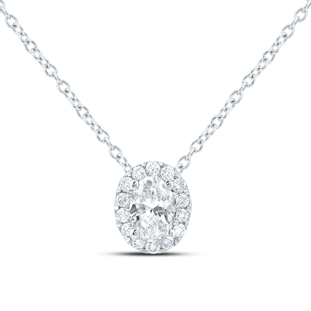 14K Yellow Or White Gold 1/2 Cttw Lab Grown Diamond Fashion Oval Necklace (18 Inch)