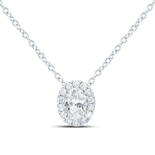 14K Yellow Or White Gold 1/2 Cttw Lab Grown Diamond Fashion Oval Necklace (18 Inch)