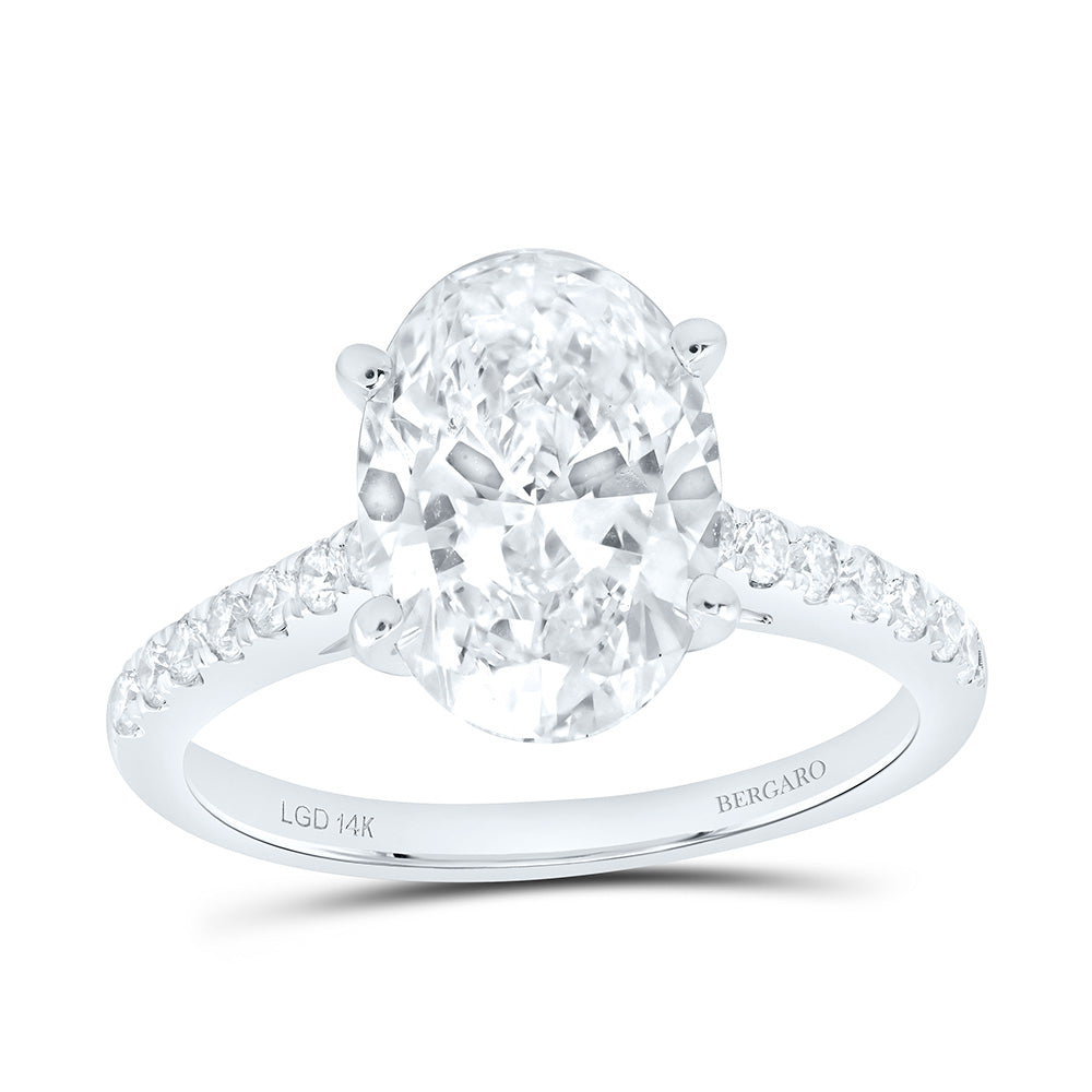 14K Yellow Or White Gold 3 1/3 Cttw Lab Grown Diamond 3 Cttw Center Oval Engagement Ring