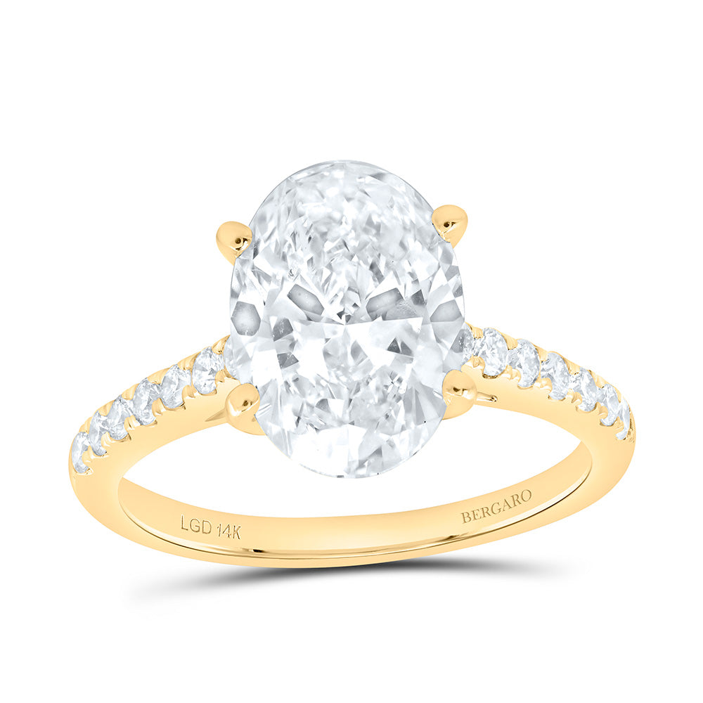 14K Yellow Or White Gold 3 1/3 Cttw Lab Grown Diamond 3 Cttw Center Oval Engagement Ring