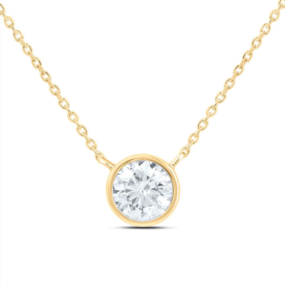 14K Yellow Or White Gold 1/2 Cttw Lab Grown Diamond Fashion Round Bezel Necklace (18 Inch)