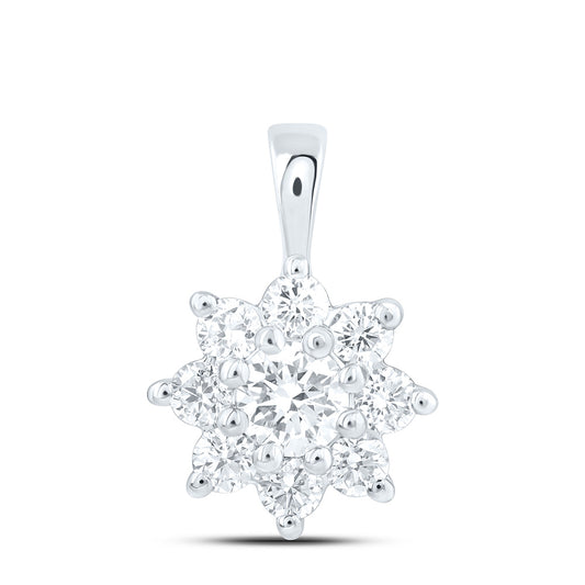 14K Yellow Or White Gold 1/2 Cttw Lab Grown Diamond Fashion Flower Pendant
