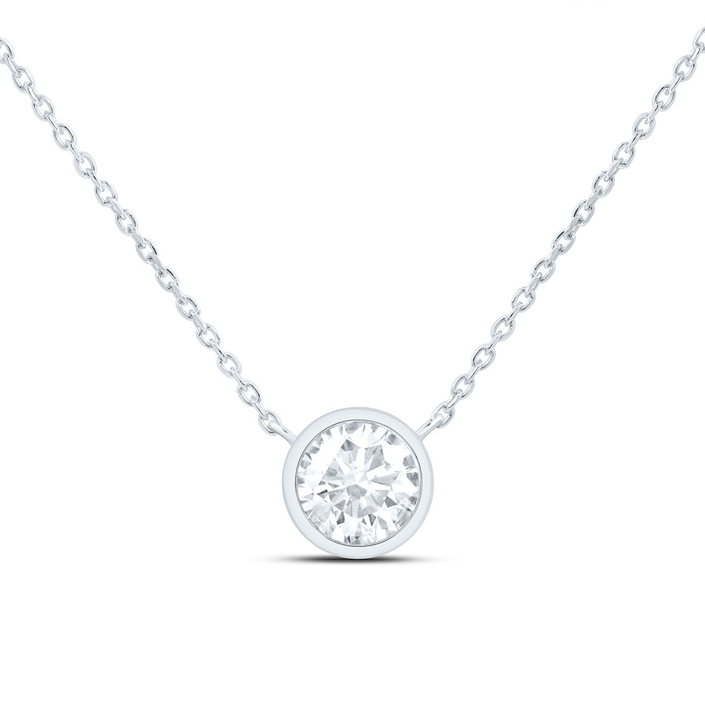 14K Yellow Or White Gold 1 Cttw Lab Grown Diamond Fashion Round Bezel Necklace (18 Inch)