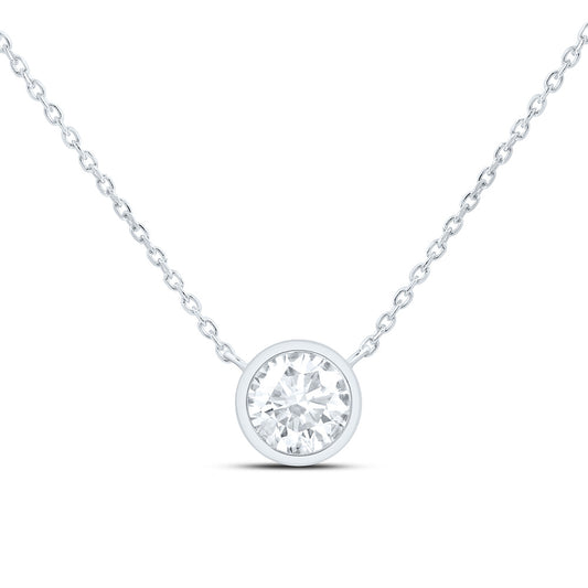 14K Yellow Or White Gold 1 Cttw Lab Grown Diamond Fashion Round Bezel Necklace (18 Inch)