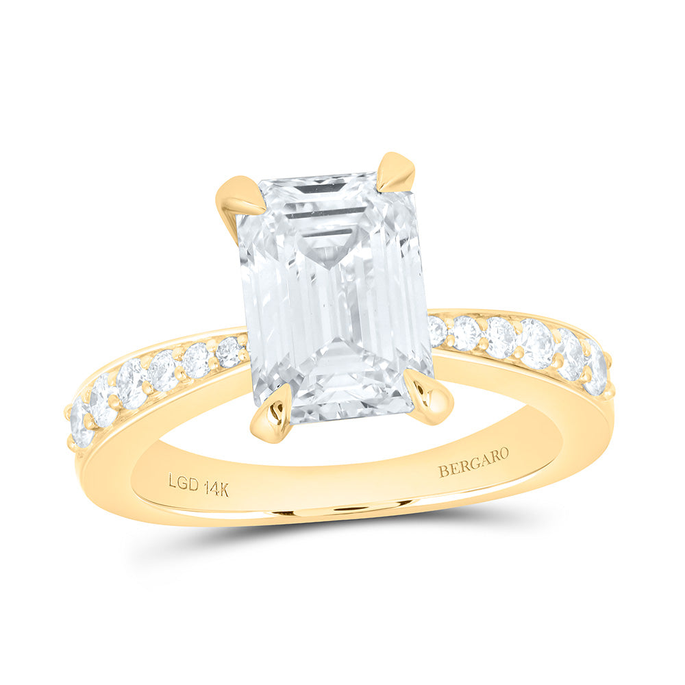 14K Yellow Or White Gold 3 3/8 Cttw Lab Grown Diamond 3 Cttw Center Emerald Engagement Ring