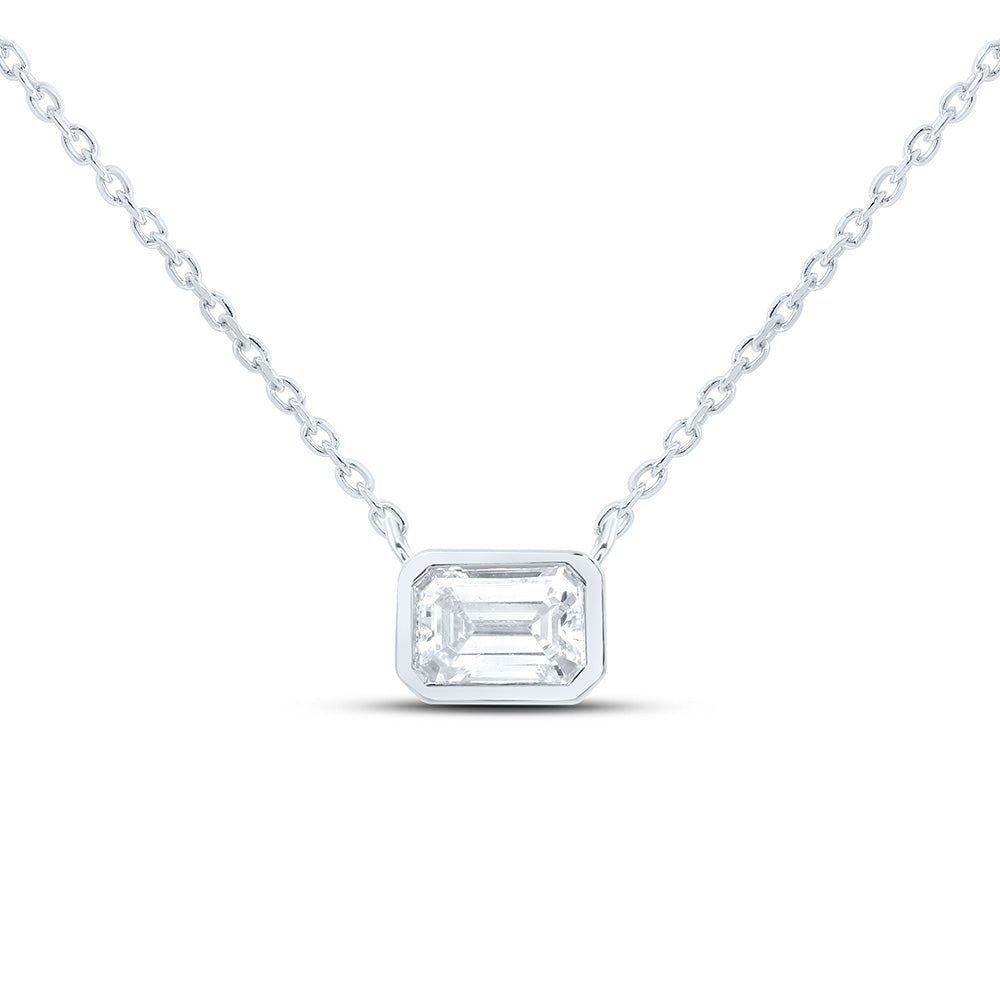 14K Yellow Or White Gold Lab Grown Diamond Fashion Emerald Bezel Necklace (18 Inch)