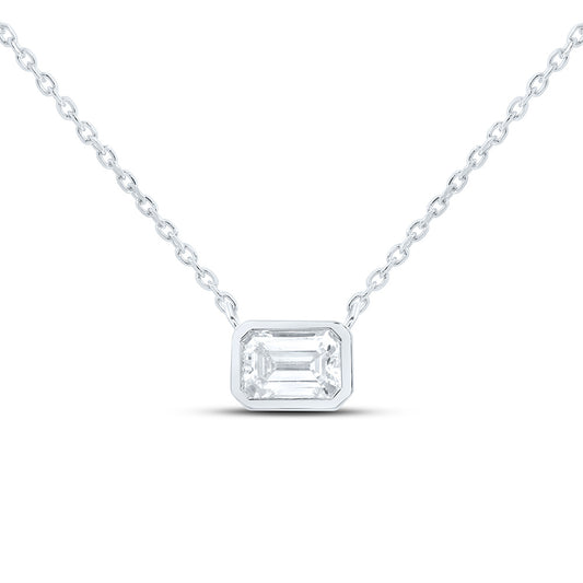 14K Yellow Or White Gold Lab Grown Diamond Fashion Emerald Bezel Necklace (18 Inch)