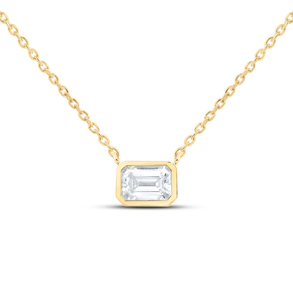 14K Yellow Or White Gold Lab Grown Diamond Fashion Emerald Bezel Necklace (18 Inch)