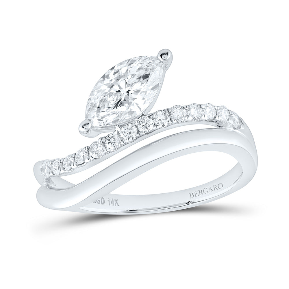 14K Yellow Or White Gold 1 Cttw Lab Grown Diamond 3/4 Cttw Center Round Fashion Marquise Ring