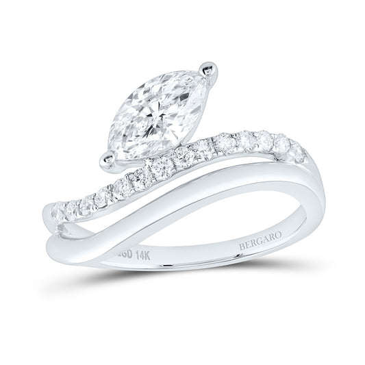 14K Yellow Or White Gold 1 Cttw Lab Grown Diamond 3/4 Cttw Center Round Fashion Marquise Ring