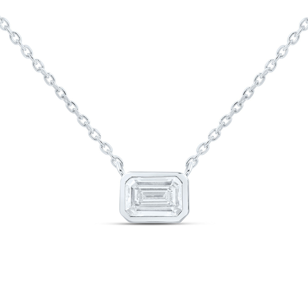14K Yellow Or White Gold Lab Grown Diamond Fashion Emerald Bezel Necklace (18 Inch)