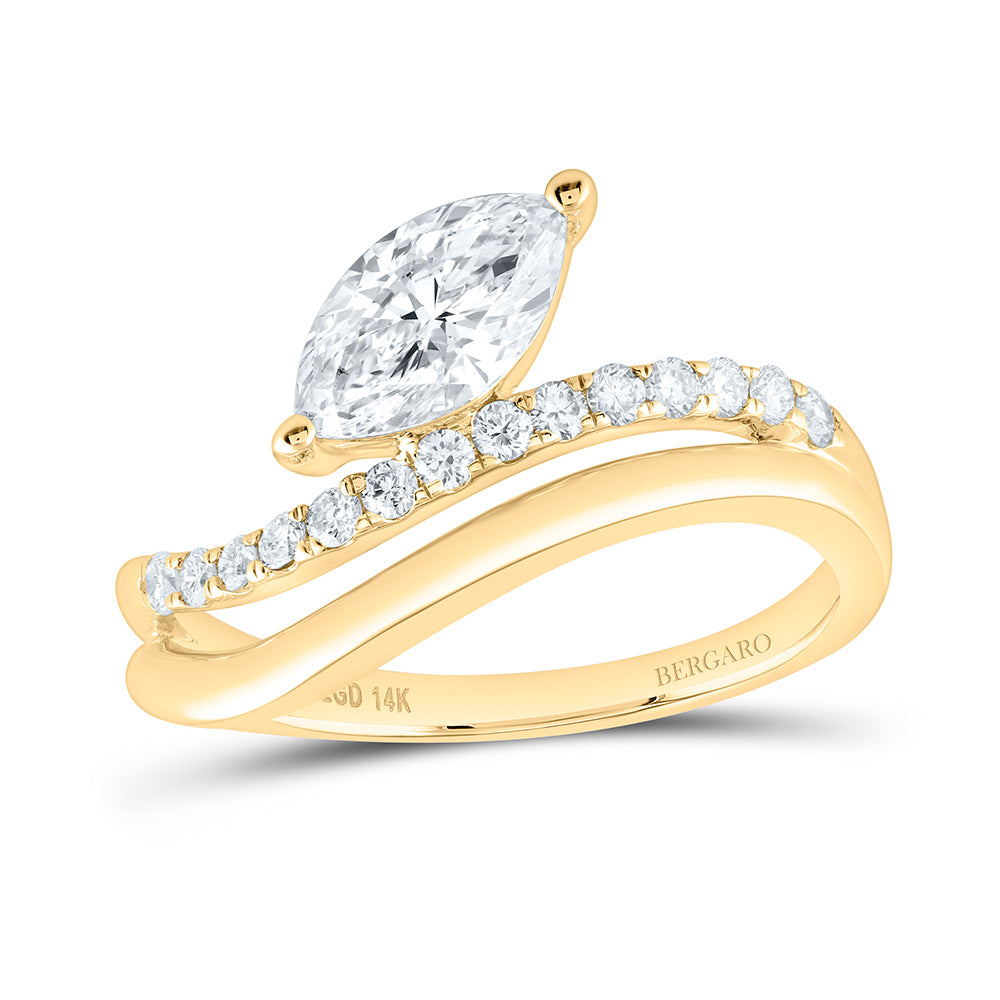 14K Yellow Or White Gold 1 Cttw Lab Grown Diamond 3/4 Cttw Center Round Fashion Marquise Ring