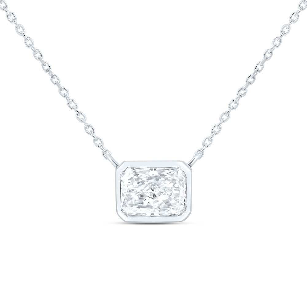 14K Yellow Or White Gold 1 Cttw Lab Grown Diamond Fashion Radiant Bezel Necklace (18 Inch)