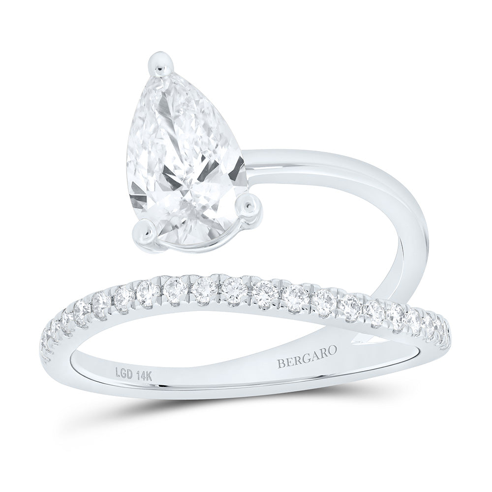 14K Yellow Or White Gold 1 1/5 Cttw Lab Grown Diamond 1 Cttw Center Pear Fashion Engagement Ring