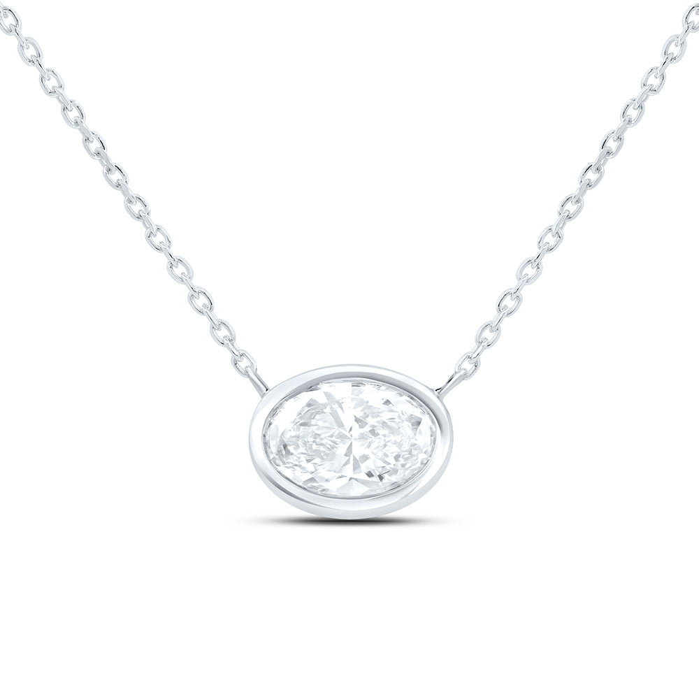 14K Yellow Or White Gold 1 Cttw Lab Grown Diamond Fashion Oval Bezel Necklace (18 Inch)