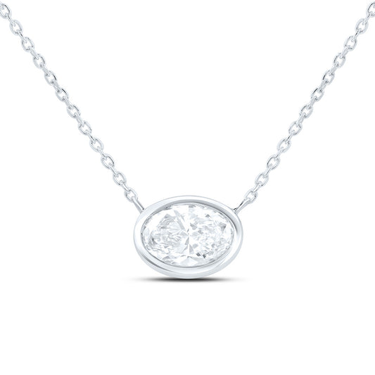 14K Yellow Or White Gold 1 Cttw Lab Grown Diamond Fashion Oval Bezel Necklace (18 Inch)