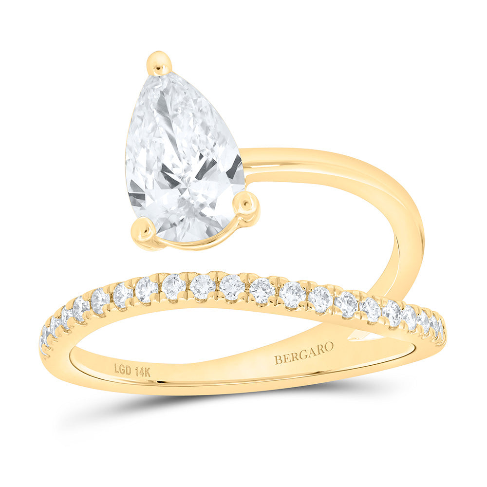 14K Yellow Or White Gold 1 1/5 Cttw Lab Grown Diamond 1 Cttw Center Pear Fashion Engagement Ring