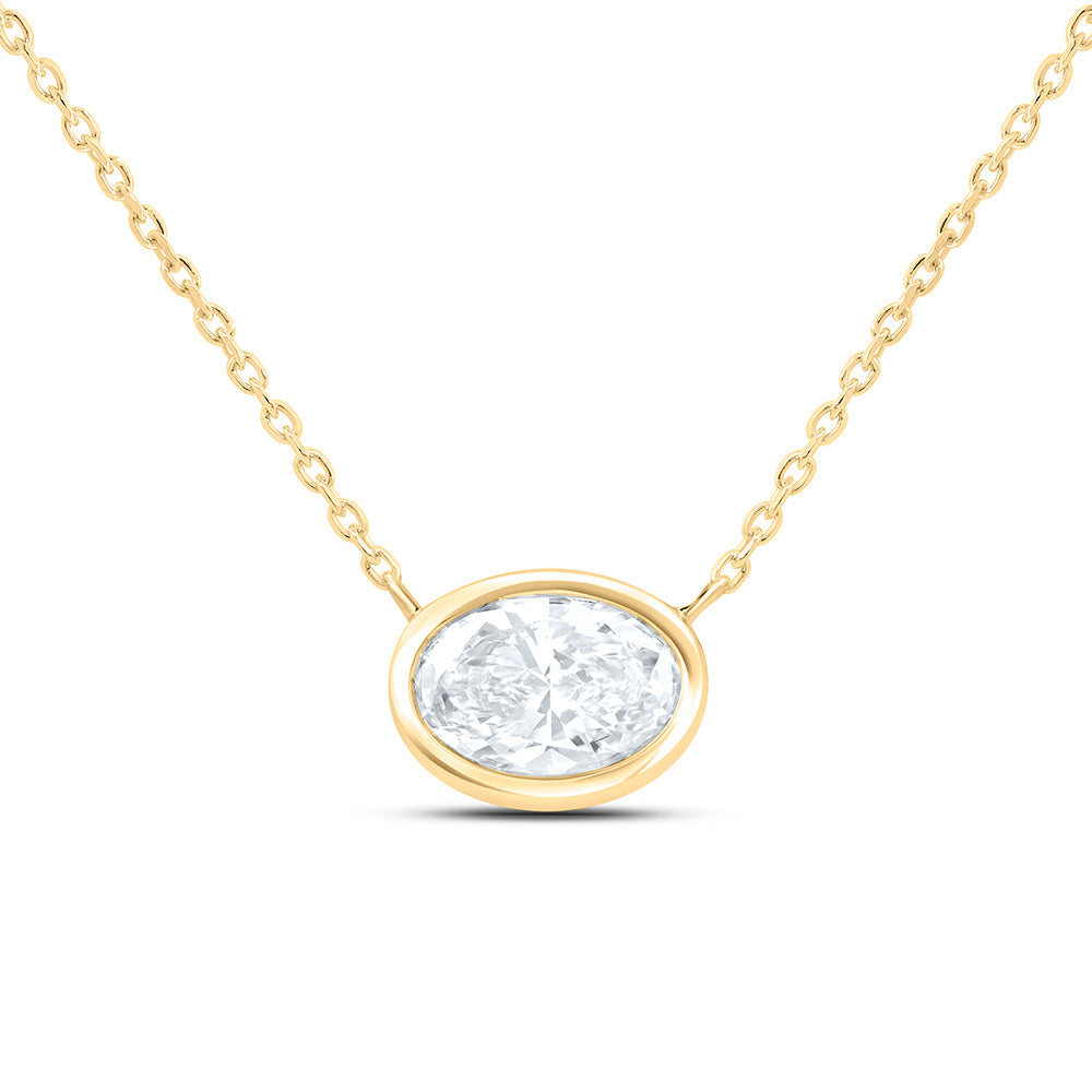 14K Yellow Or White Gold 1 Cttw Lab Grown Diamond Fashion Oval Bezel Necklace (18 Inch)
