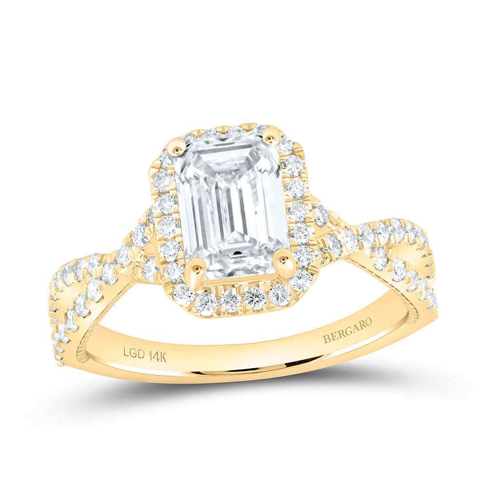14K Yellow Or White Gold 2 Cttw Lab Grown Diamond, 1 1/2 Cttw Center Emerald Engagement Ring