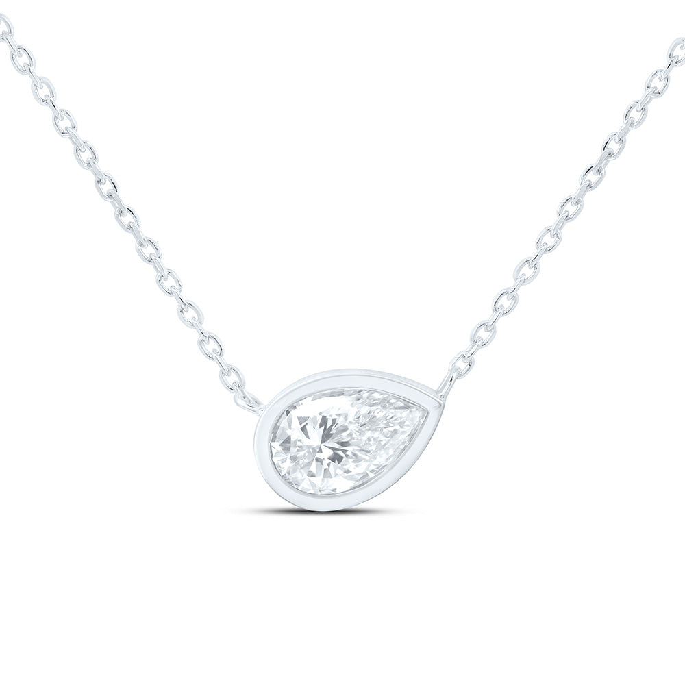 14K Yellow Or White Gold 1 Cttw Lab Grown Diamond Fashion Pear Bezel Necklace (18 Inch)
