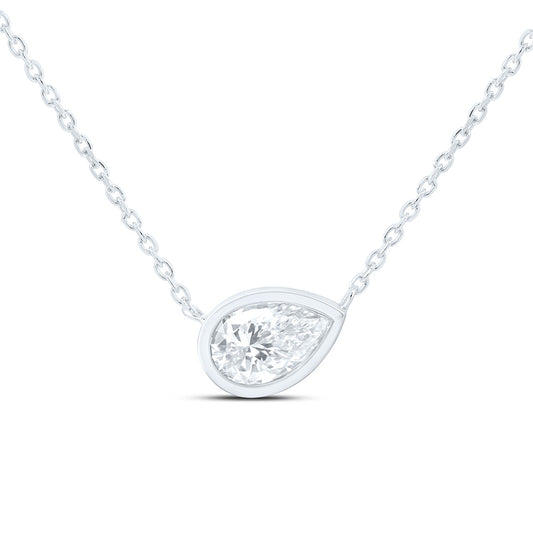 14K Yellow Or White Gold 1 Cttw Lab Grown Diamond Fashion Pear Bezel Necklace (18 Inch)