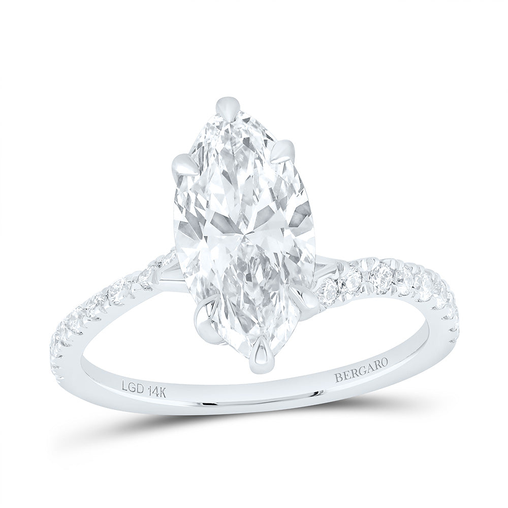 14K Yellow Or White Gold 2 3/8 Cttw Lab Grown Diamond 2 Cttw Center Marquise Engagement Ring