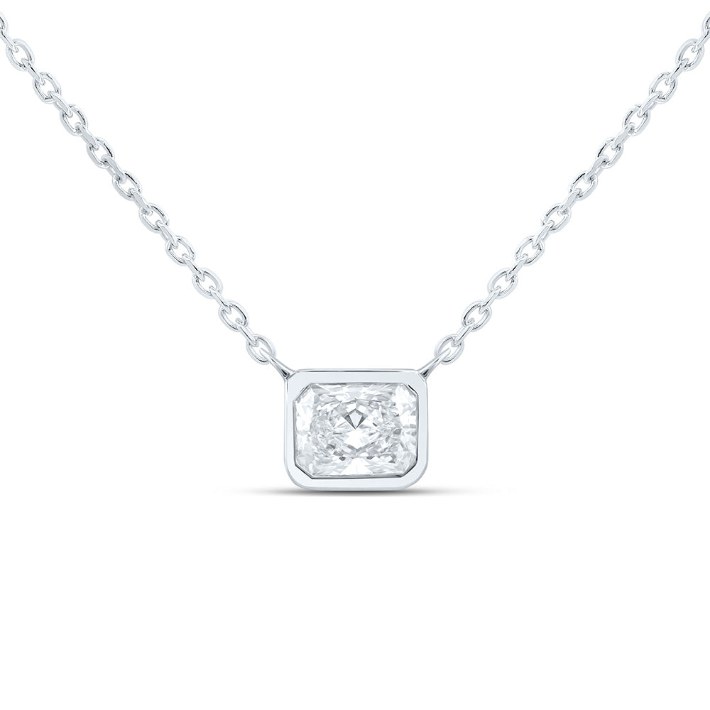 14K Yellow Or White Gold 1/2 Cttw Lab Grown Diamond Fashion Radiant Bezel Necklace (18 Inch)