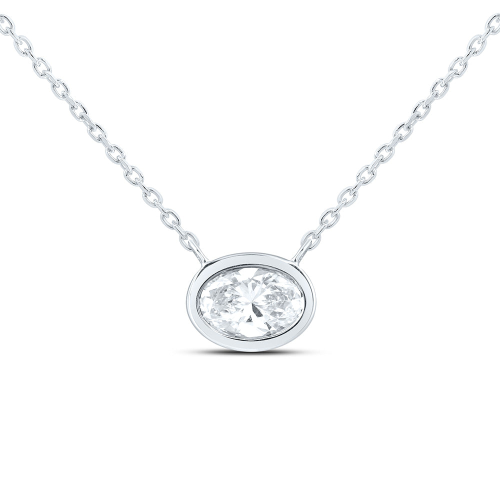 14K Yellow Or White Gold 1/2 Cttw Lab Grown Diamond Fashion Oval Bezel Necklace (18 Inch)