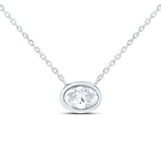 14K Yellow Or White Gold 1/2 Cttw Lab Grown Diamond Fashion Oval Bezel Necklace (18 Inch)