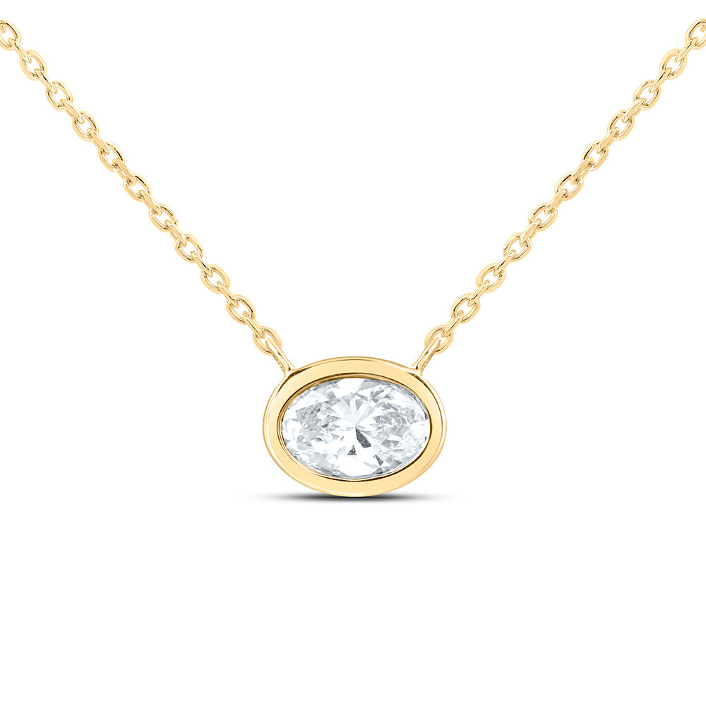 14K Yellow Or White Gold 1/2 Cttw Lab Grown Diamond Fashion Oval Bezel Necklace (18 Inch)