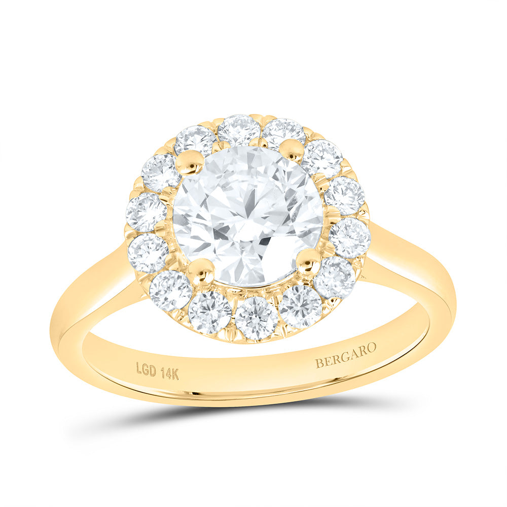 14K Yellow Or White Gold 2 Cttw Lab Grown Diamond, 1 1/2 Cttw Center Round Engagement Ring