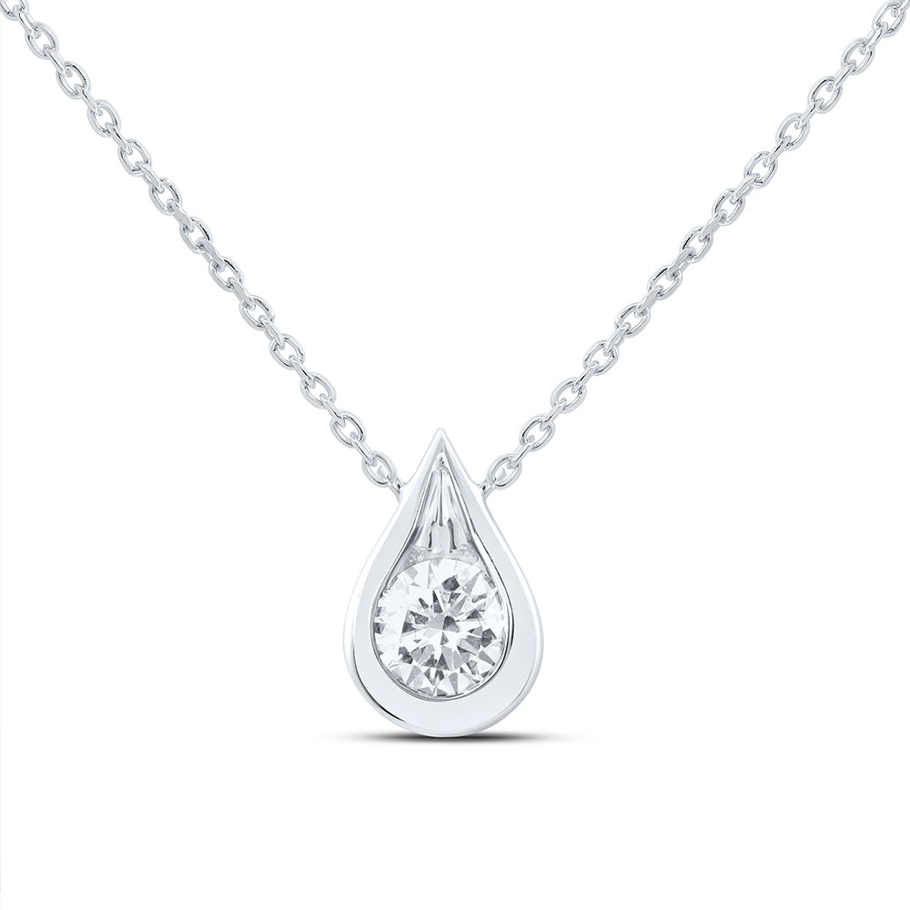 14K Yellow Or White Gold 1/2 Cttw Lab Grown Diamond Fashion Pear Bezel Necklace (18 Inch)